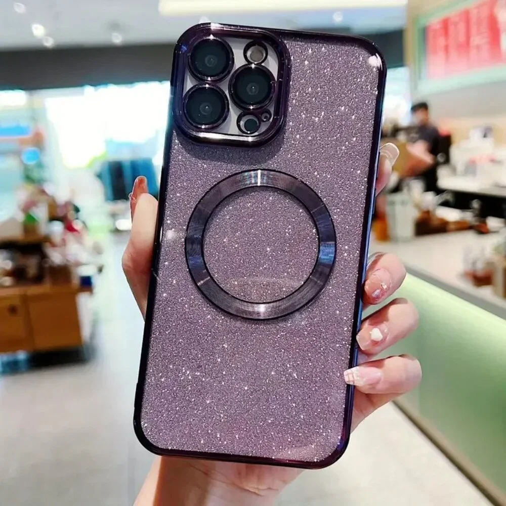 Luxury Glitter Paper Clear Plating Magsafe Ultra Slim Case Fr iPhone 14 Pro New